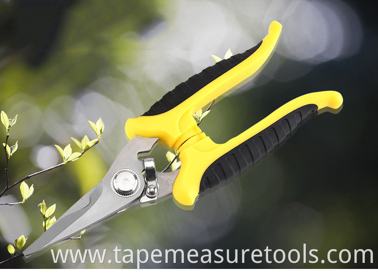 Non-slip handle Stainless steel garden scissors pruning tree branch shears fruit tree pruning black/yellow handle scissors